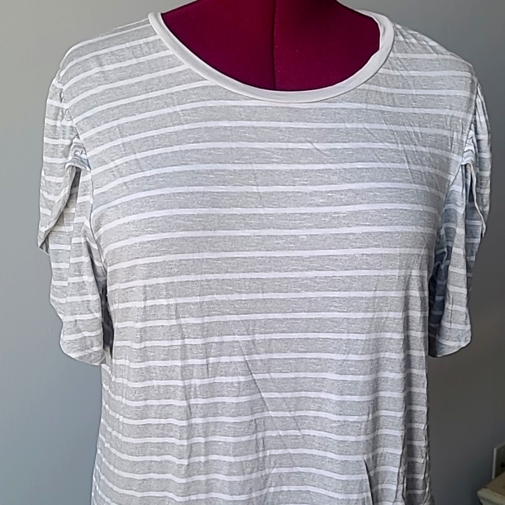 Grey & White Striped Olive Tee- LLR